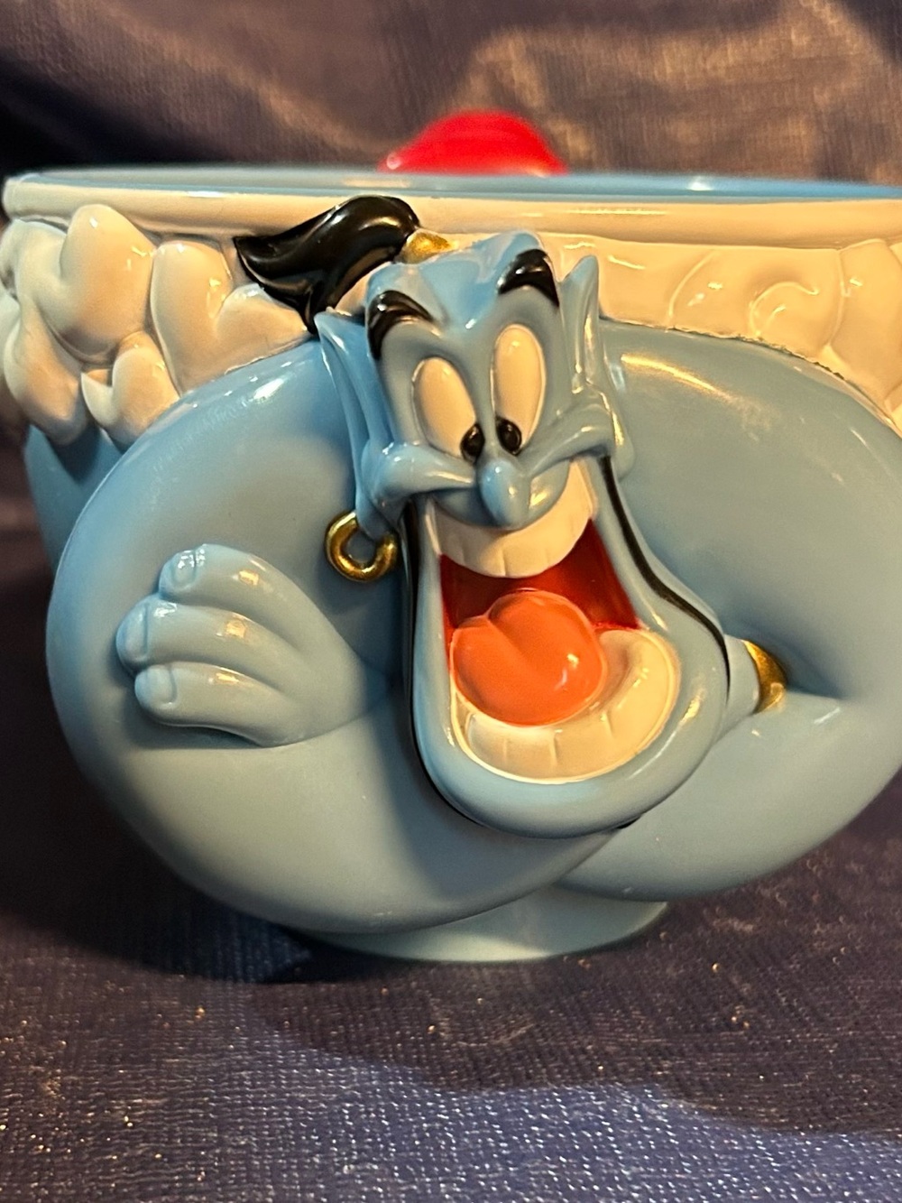 Vintage Disney Genie plastic Character Mug — Blue, Orange, White, Black